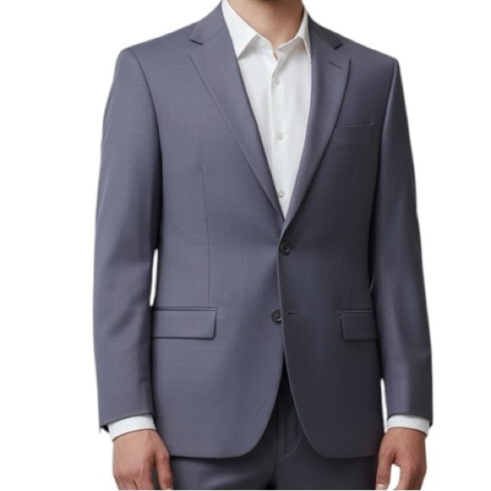 CALVIN KLEIN Men's Blue Blazer size 42R black plaid detail jacket sportcoat wool